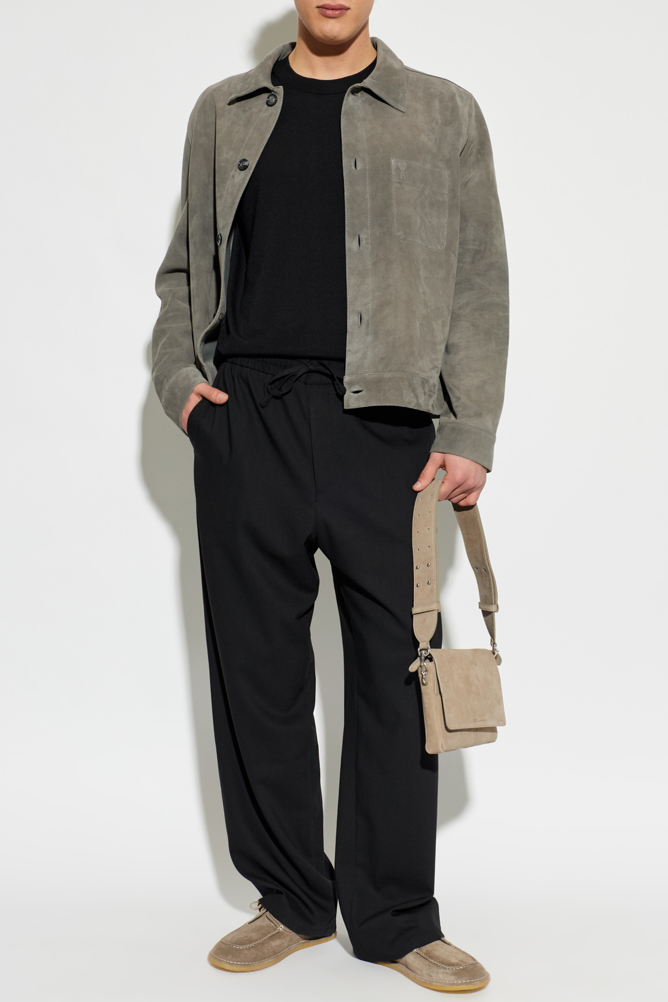ami alexandre mattiussi カウレザージャケット　シアリング Ami Alexandre Mattiussi Suede jacket with embossed logo | Men's